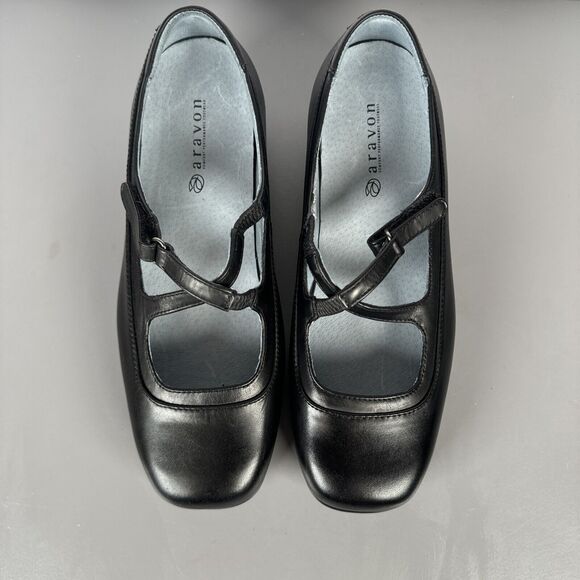 Aravon‎ Evelyn WOE03BK Black Leather Mary Jane Shoes Size 6.5 EE - Picture 3 of 12